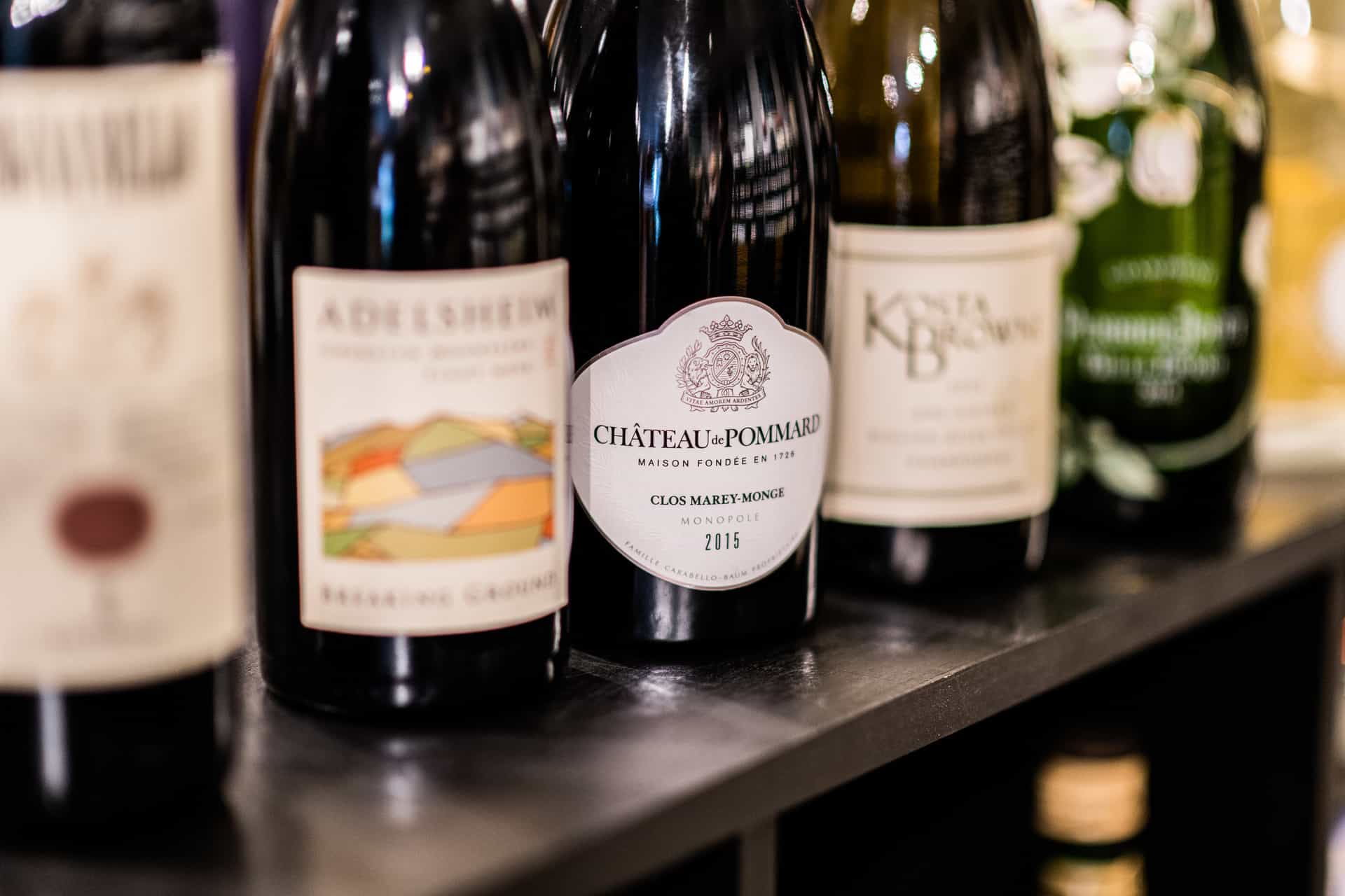 A collection of bottles of wine.